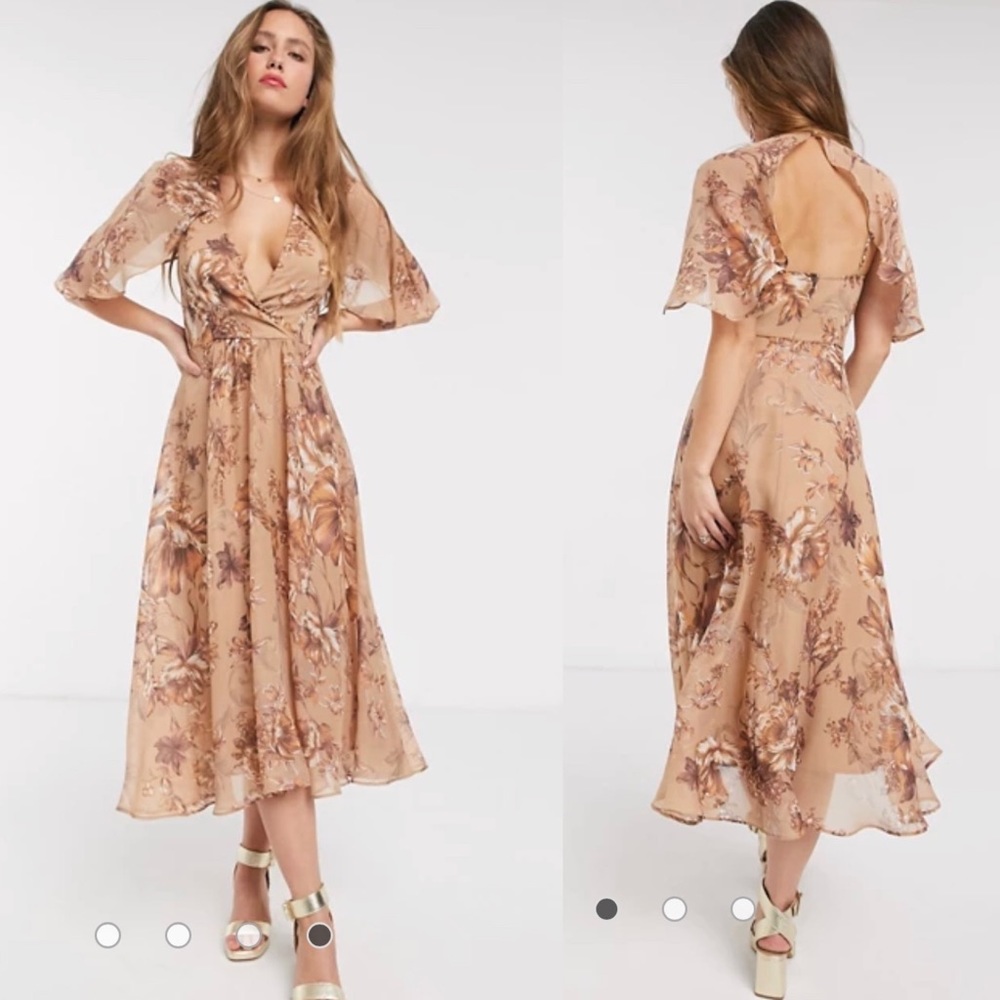 ASOS Design Floral Drape Sleeve Midi Dress